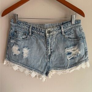 Vanilla Star Light Blue Jean Shorts with White Lace